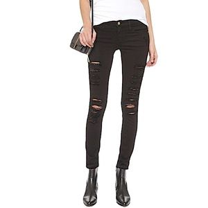 FRAME denim le skinny de jeanne Film Noir black super distressed sz 24 like new